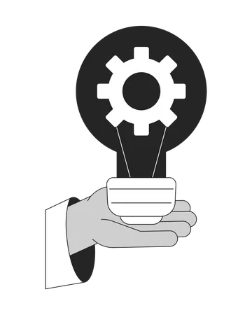 Invention Flat Monochrome Isolated Vector Object Hand Holding Light Bulb With Gear Inside Editable Black And White Line Art Drawing Simple Outline Spot Illustration For Web Graphic Design Illustration