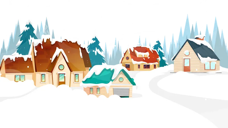 Inverno rural com casa em neve  Ilustração