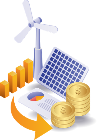 Inversión empresarial con tecnología de paneles solares  Ilustración