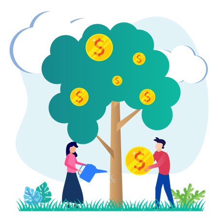 Inversión en el árbol del dinero  Ilustración