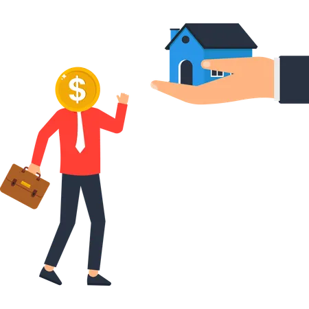 Inversionista feliz comprando una casa nueva Propietario de vivienda Éxito financiero Dinero  Ilustración
