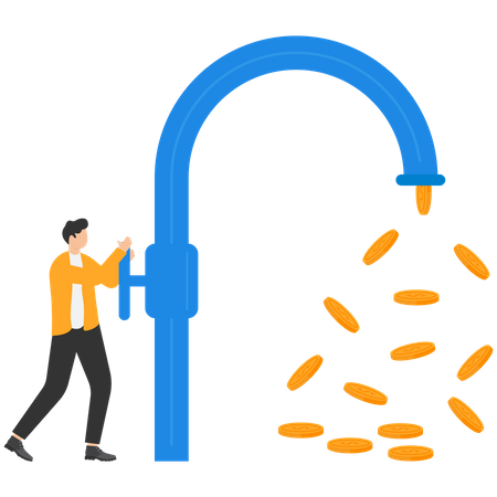 Inversor empresarial abriendo grifo de agua  Ilustración
