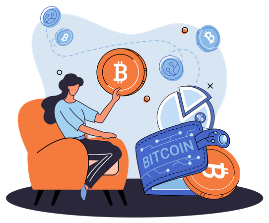 Inversor de criptomonedas con billetera bitcoin  Ilustración