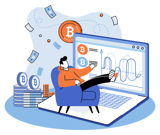 Inversor haciendo análisis de bitcoin  Ilustración