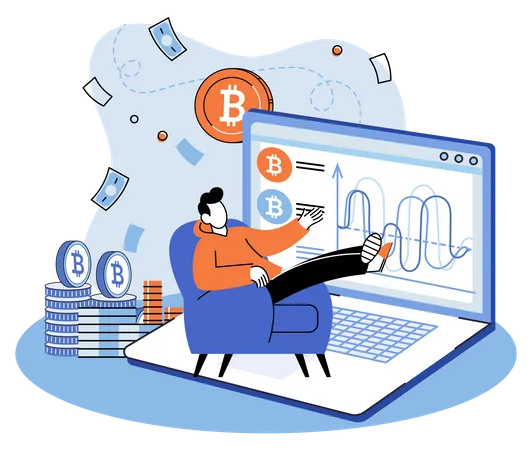Inversor haciendo análisis de bitcoin  Ilustración