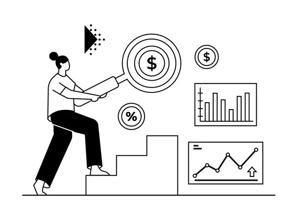 Inversor haciendo análisis del mercado de valores  Ilustración