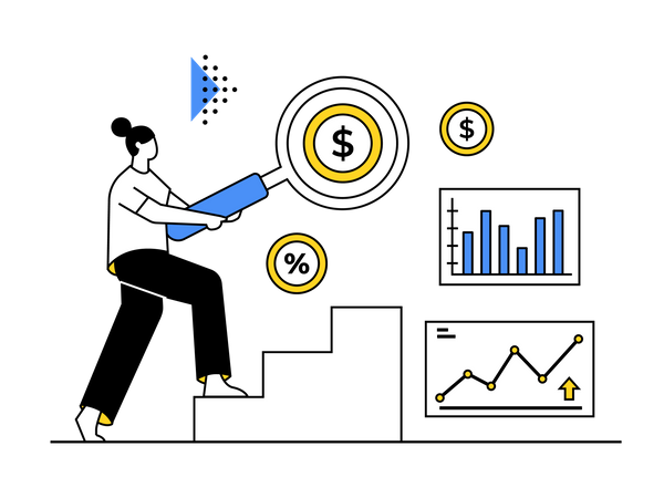 Inversor haciendo análisis del mercado de valores  Ilustración