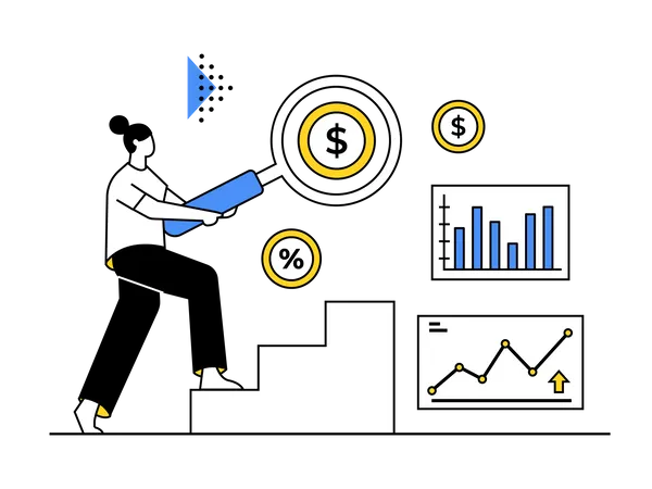 Inversor haciendo análisis del mercado de valores  Ilustración