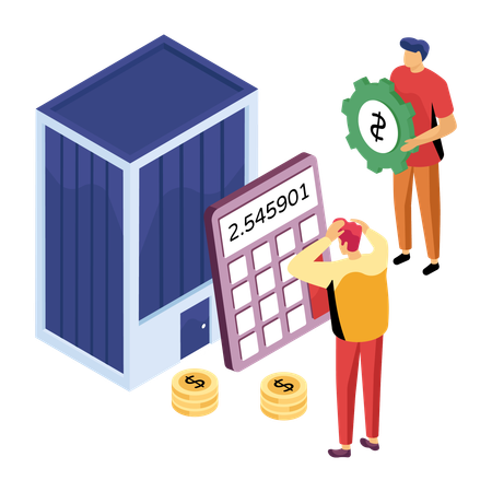 Inversores calculando el coste de la vivienda  Ilustración