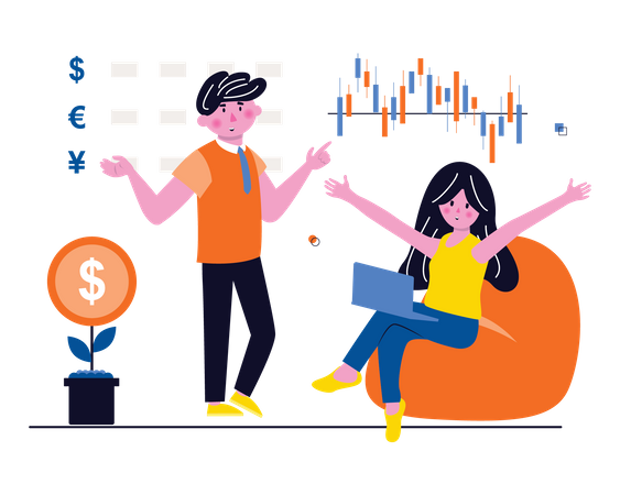 Inversores que invierten dinero en el mercado de valores  Ilustración