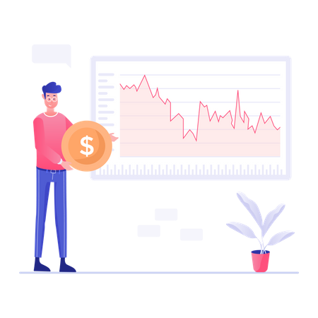 Investidor masculino investindo dinheiro no mercado de ações  Ilustração