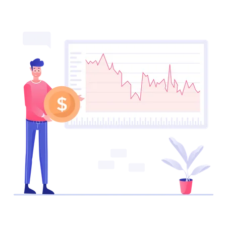 Investidor masculino investindo dinheiro no mercado de ações  Ilustração