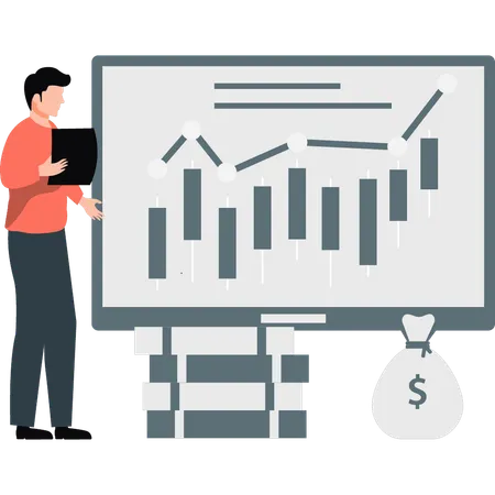 Investidor masculino investindo dinheiro no mercado de ações  Ilustração