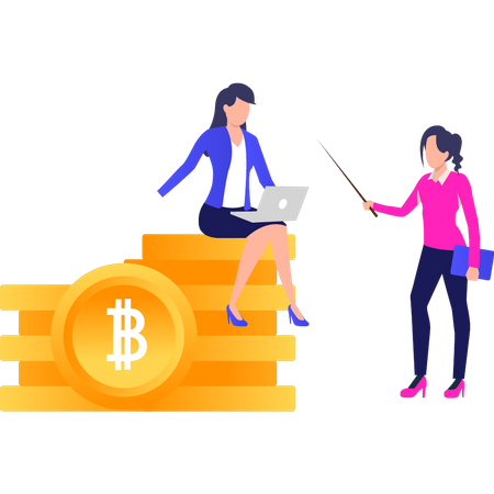 Investidor feminino investindo em criptomoeda  Illustration