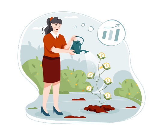 Investidor feminino obtendo lucro com investimento  Ilustração