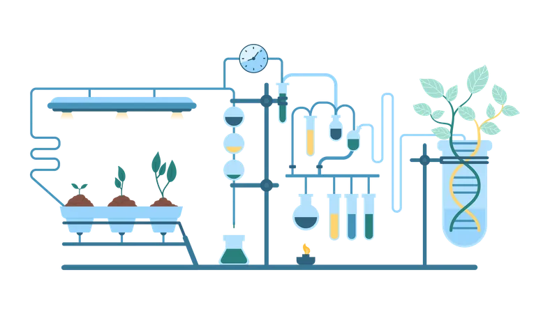 Investigación científica biotecnológica en laboratorio.  Illustration