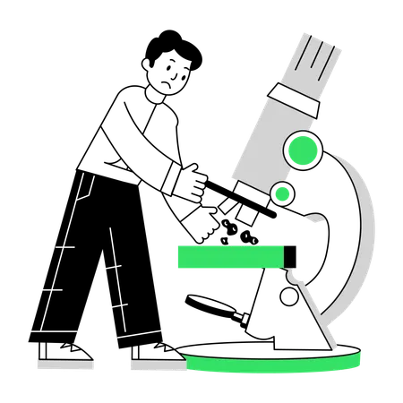 Investigación de laboratorio realizada por un científico.  Ilustración