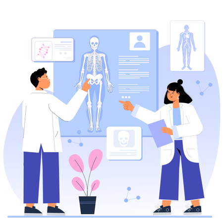 Investigación médica sobre rayos X humanos  Ilustración