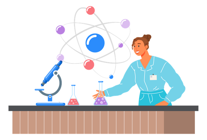 Investigador químico realizando investigaciones científicas.  Ilustración