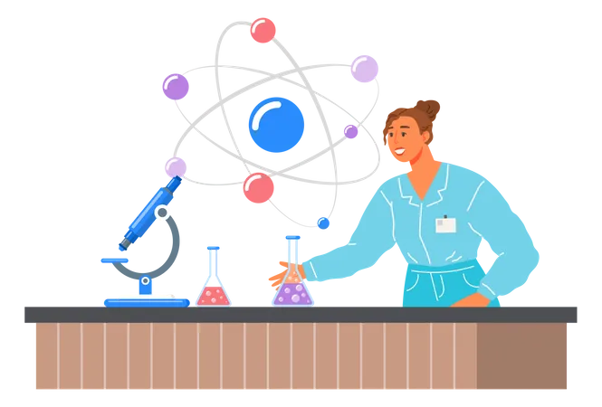 Investigador químico realizando investigaciones científicas.  Ilustración