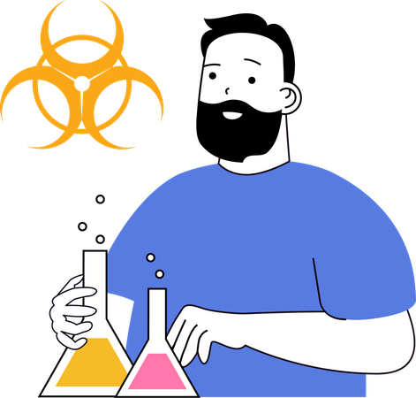 Investigador realiza experimento de laboratorio sobre sustancias químicas  Ilustración