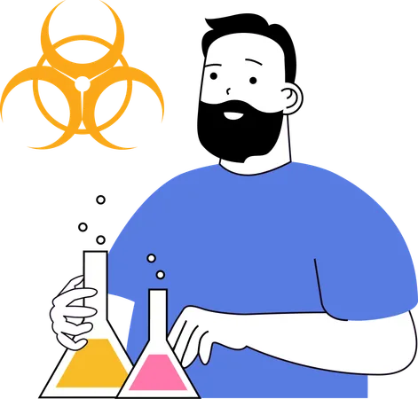 Investigador realiza experimento de laboratorio sobre sustancias químicas  Ilustración