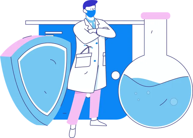 Investigador trabaja en experimento de laboratorio.  Ilustración