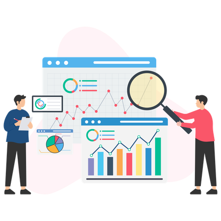 Investigadores de mercado que realizan análisis de datos  Ilustración