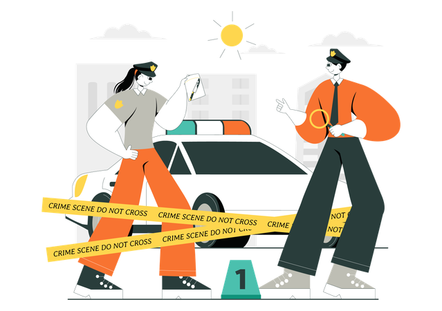 Investigadores realizando investigação de cena de crime  Ilustração