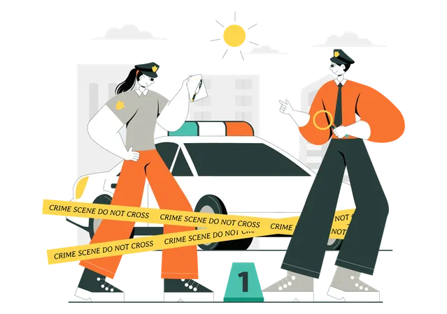 Investigadores realizando investigação de cena de crime  Ilustração