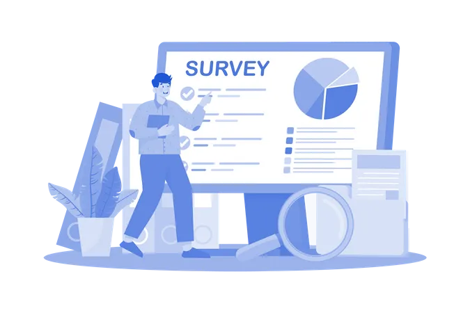 Investigadores que recopilan datos a través de encuestas en línea  Ilustración