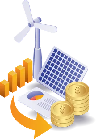 Investimento empresarial com tecnologia de painel solar  Ilustração