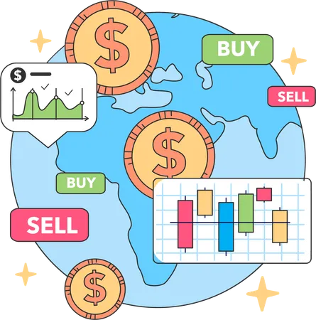 Investimento global no mercado de ações  Ilustração