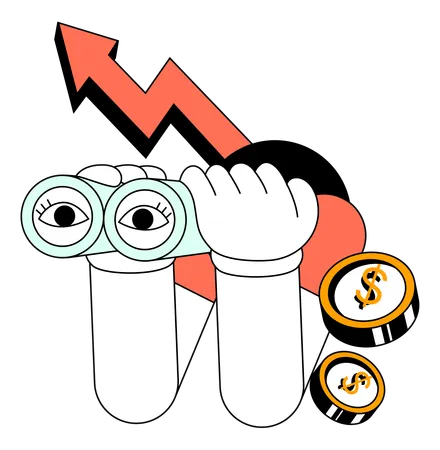 A Character Observes Investment Trends Through Binoculars Highlighting Strategic Planning And Forward Thinking In Financial Investments Illustration