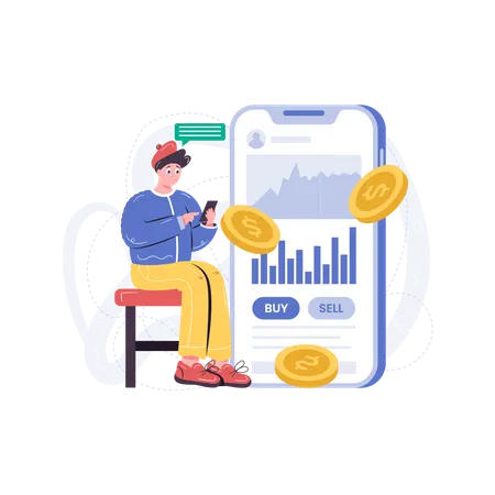 Investing in stock using mobile app  Illustration
