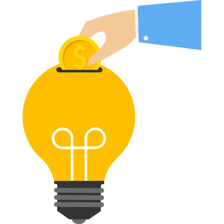 Concept Of Investing Money In An Idea Innovation Or Technology Investment Or Creativity To Make Profit Concept Smart Businessman Putting A Coin In A Light Bulb Illustration
