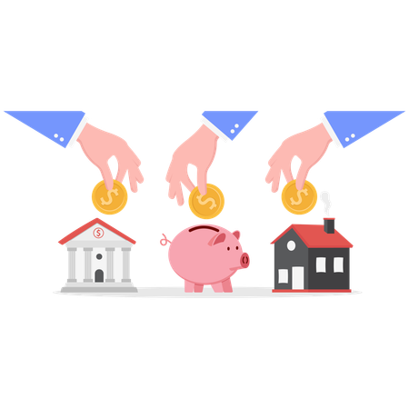 Investir de l'argent dans différentes catégories d'actifs  Illustration