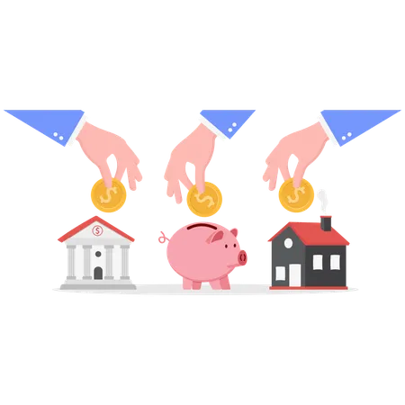 Investir de l'argent dans différentes catégories d'actifs  Illustration