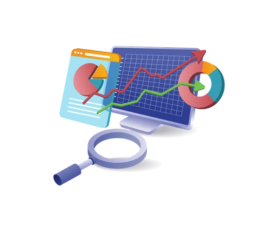 Ordinateur professionnel d'analyse de données commerciales d'investissement en ligne  Illustration