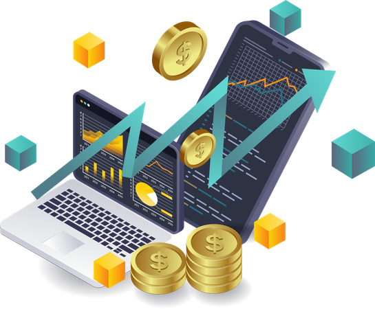 Tableau de bord d'analyse technologique des investissements commerciaux en ligne  Illustration