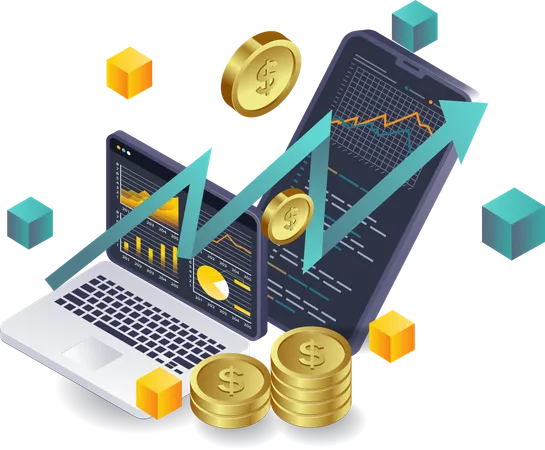 Tableau de bord d'analyse technologique des investissements commerciaux en ligne  Illustration