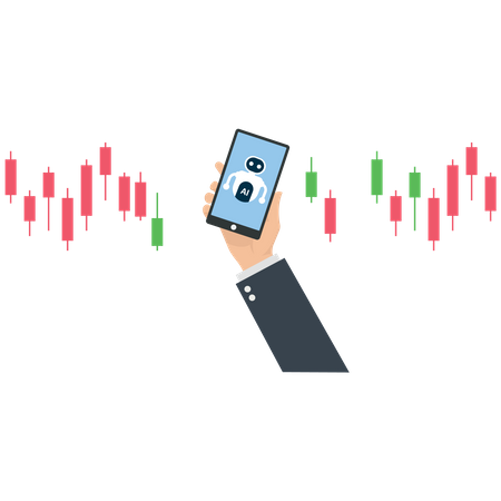 Investisseur utilisant AI Chatbot pour le trading d'actions et l'investissement  Illustration