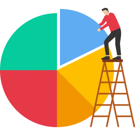 Businessman Investor Or Financial Planner Standing On Ladder To Set Pie Chart As Rebalancing Investment Portfolio To Suit Risk And Return Investment Asset Allocation And Rebalancing Concept Illustration