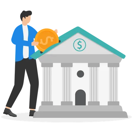 Investment Bank Financial Service To Provide Investment Advisory Wealth Management Or Loan For Company Money Growth Or Profit And Earning Concept Businessman Hand Put Dollar Coin On Investment Bank Illustration