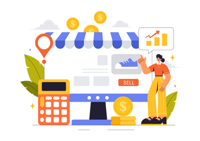 Investment banker showing shoe market analysis  Illustration