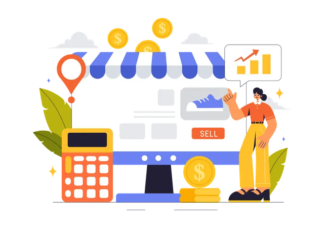 Investment banker showing shoe market analysis  Illustration