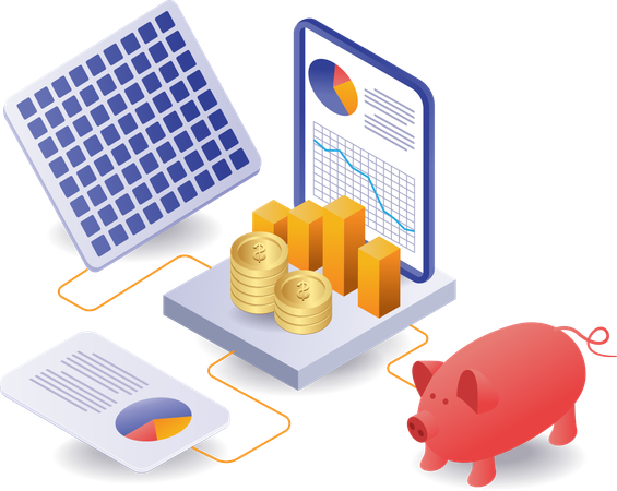 Investment business with solar panel technology  Illustration