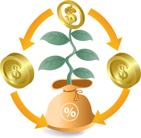 Investment cycle with money plant  Illustration