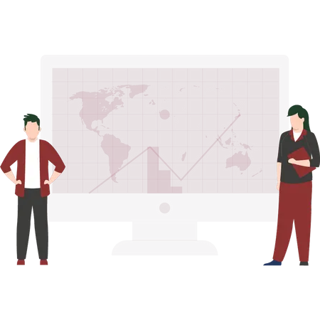 Boy And Girl Stand By A Monitor Illustration