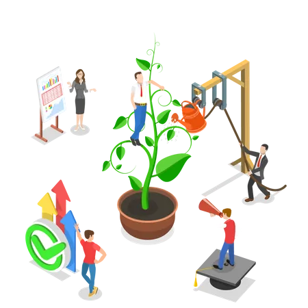 Isometric Flat Vector Concept Of Mentoring Guide To Reach A Goal Skills Improvement Self Development Illustration